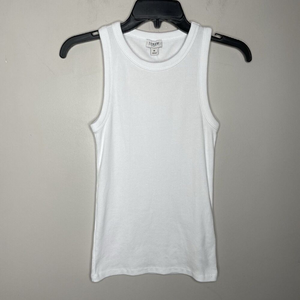 J.CREW Tank Top Women Medium High Neck Ribbed NEW Slim Fit White BG877